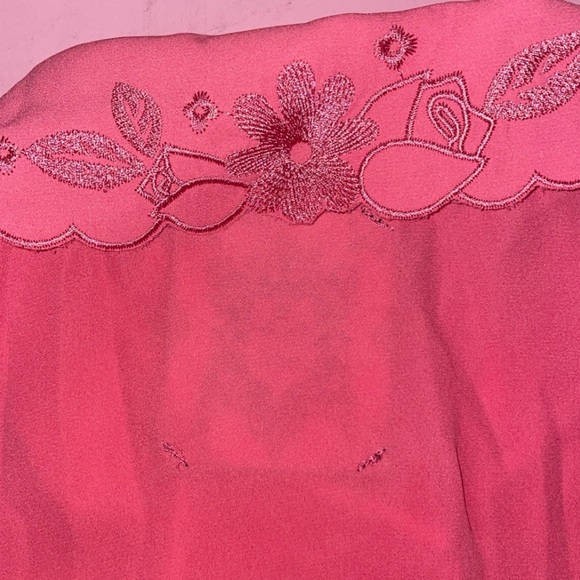 Honey Bunch Hot Pink Embroidered Collar Short Sleeve Button Up Blouse - Picture 5 of 8